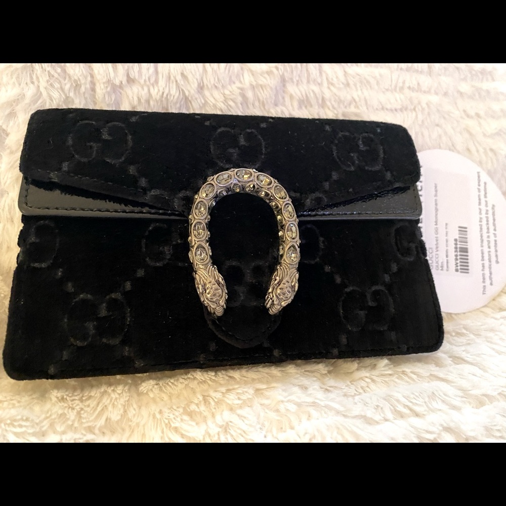GUCCI Velvet GG Monogram Super Mini Dionysus Shoulder Bag Black
